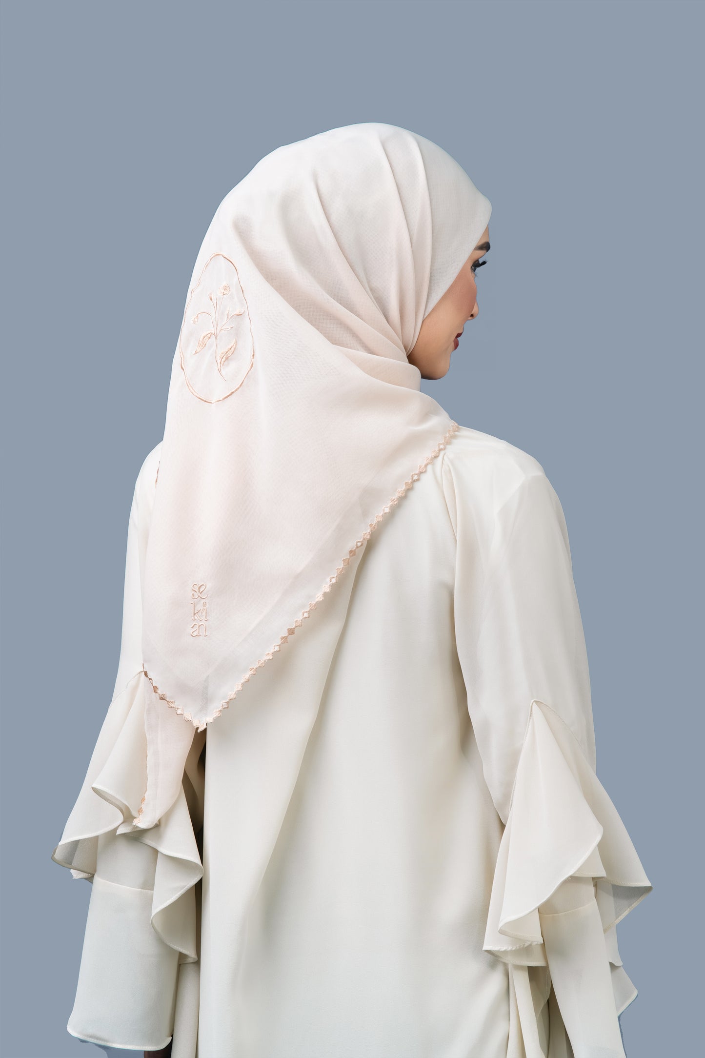 The Kisah Sulam Square Scarf in Surya Mutiara